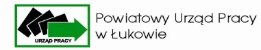 Logo PUP Łuków z tekstem: Powiatowy Urząd Pracy w Łukowie